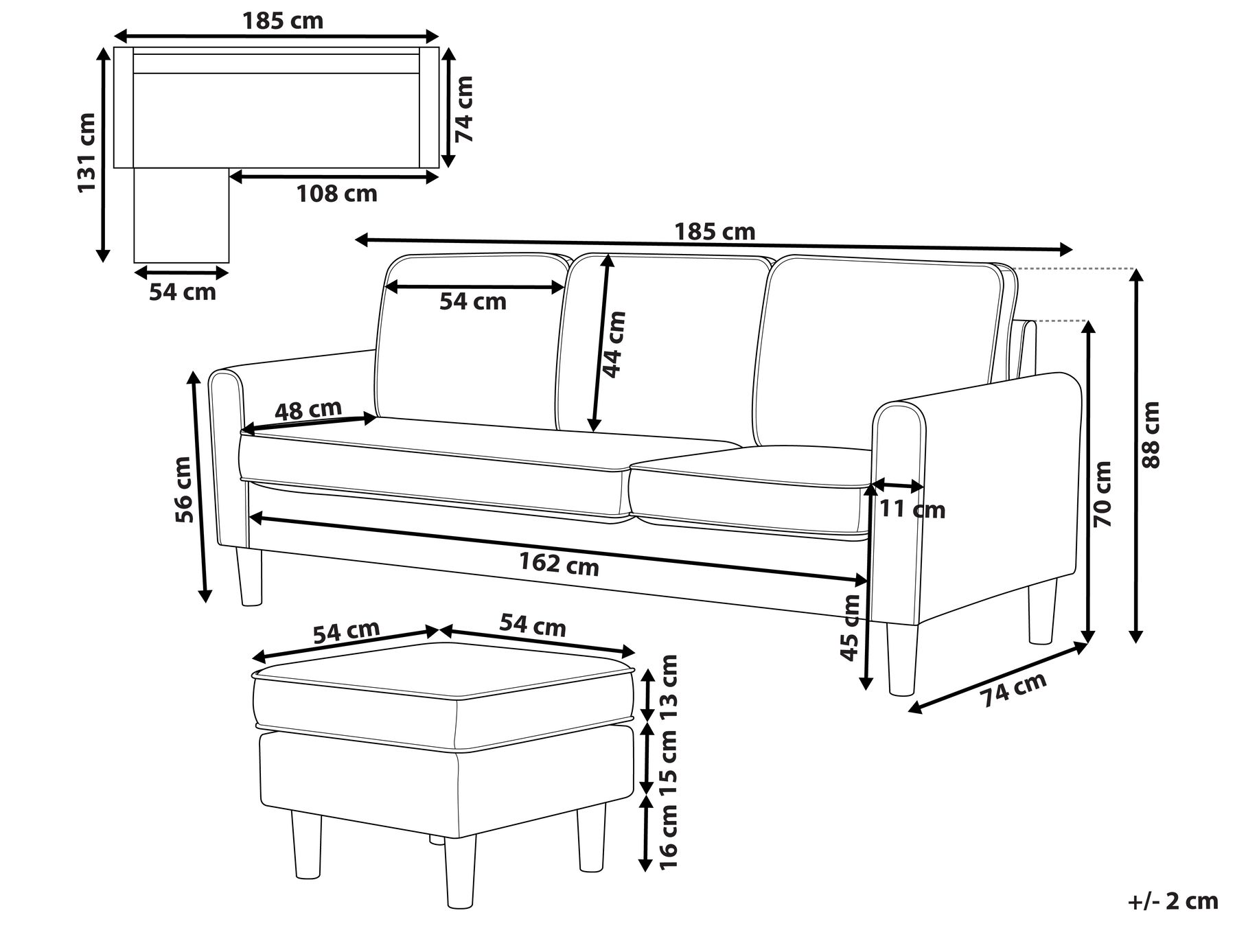 3 Seater Fabric Sofa with Ottoman Off-White AVESTA_935628