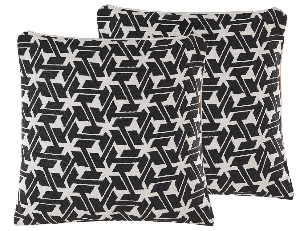 Set of 2 Cotton Cushions Geometric Pattern 45 x 45 cm Black and White ANDIRIN Beliani