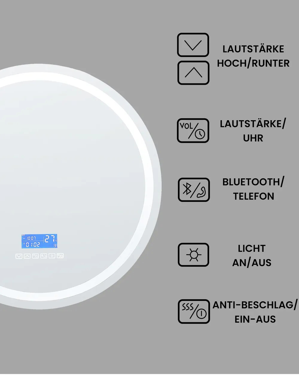 LED-Badezimmer-Spiegel BROGNON 60 cm 60 cm mit Bluetooth-Lautsprecher Silber_940359
