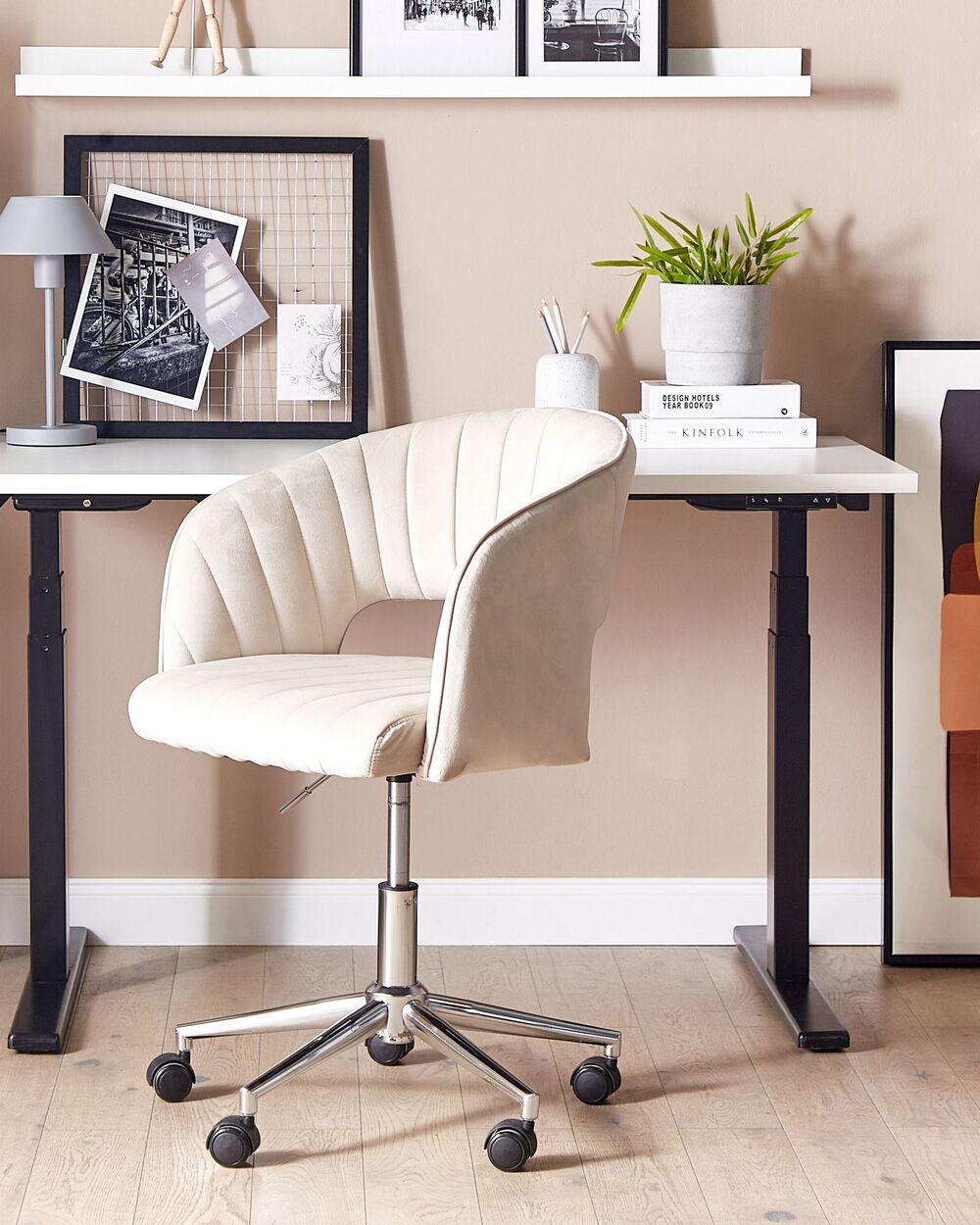Desk Chair Velvet Light Beige KATONAH Beliani