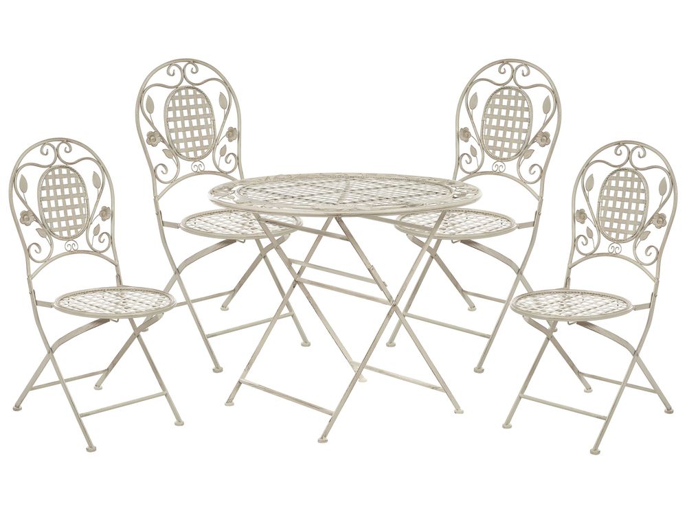Garden Dining Set 4 Seater BIVIO Folding Metal Off-White