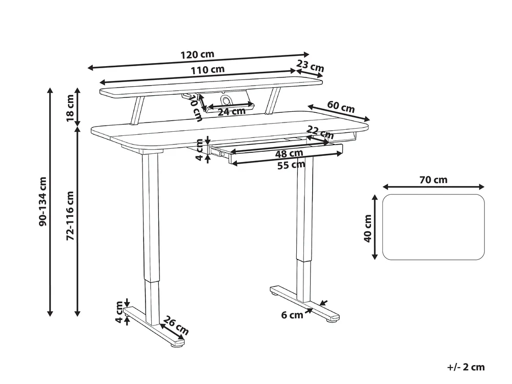 Electric Adjustable Standing Desk WILBANKS 120 cm 60 cm with USB Port Brown/ Black_1031167