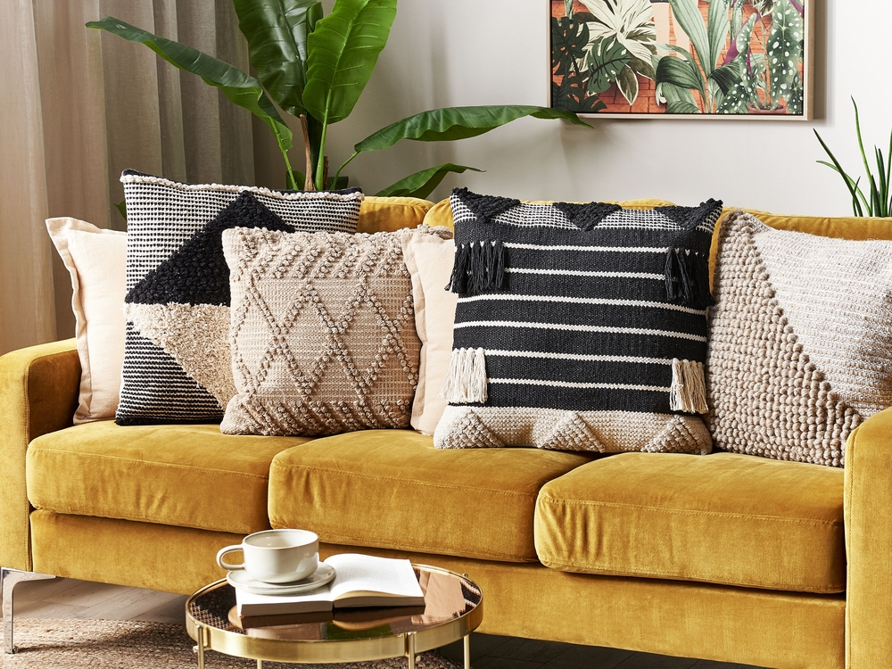 Black and mustard cushions hot sale