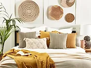 Throw Cushion SENECIO 45 x 45 cm Cotton Beige Geometric Pattern_1179961