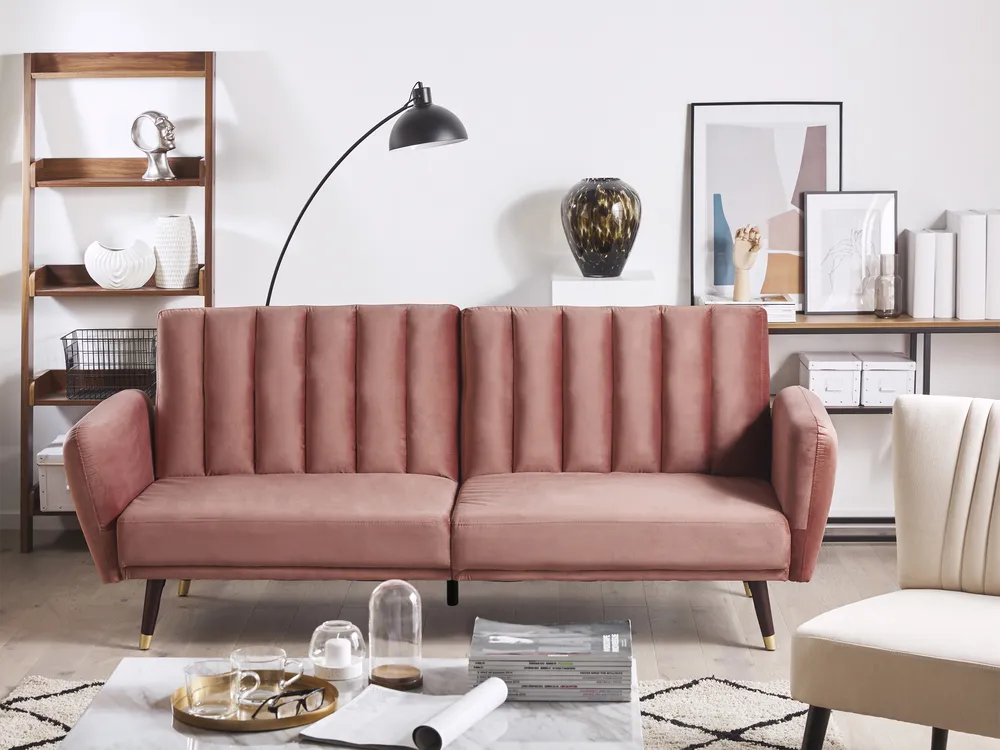 Sofa Bed 3 Seater VIMMERBY Velvet Pink_764137
