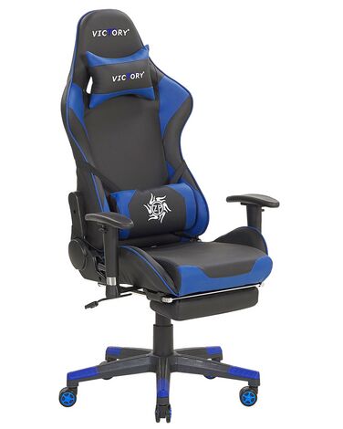 Cadeira gaming em pele sintética azul e preta VICTORY