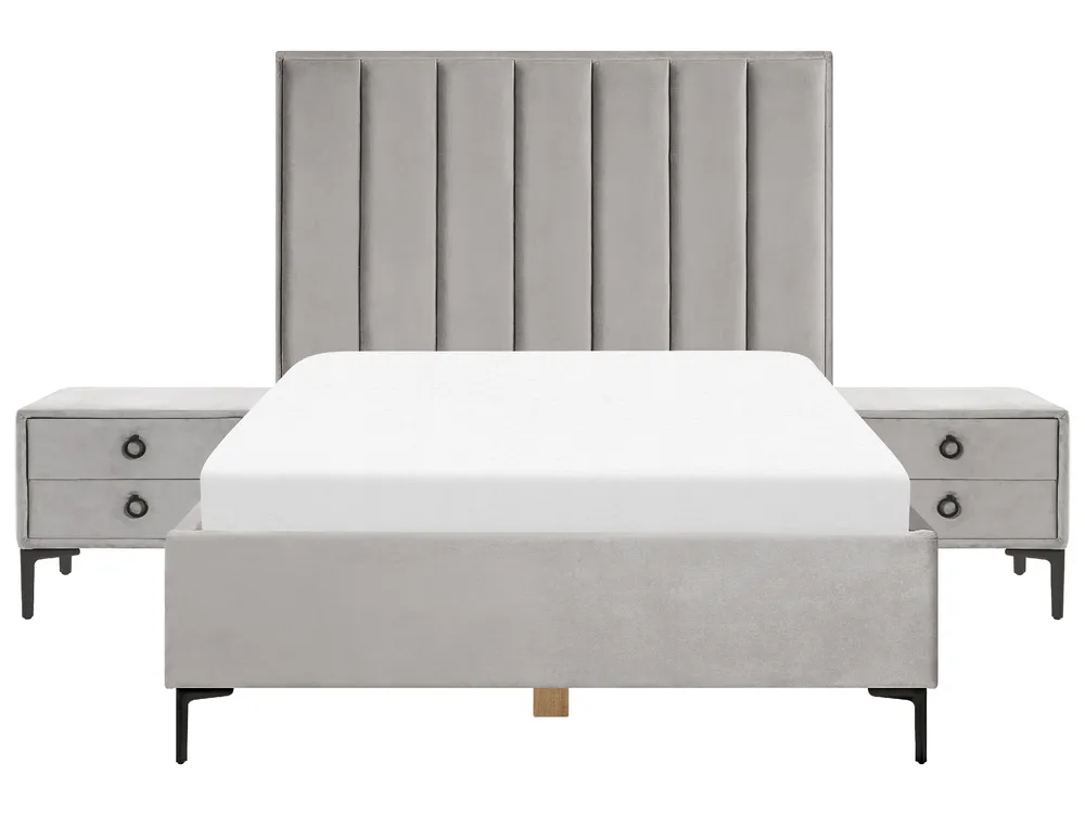 Schlafzimmer Set SEZANNE Samtstoff Hellgrau 140 x 200 cm_800113