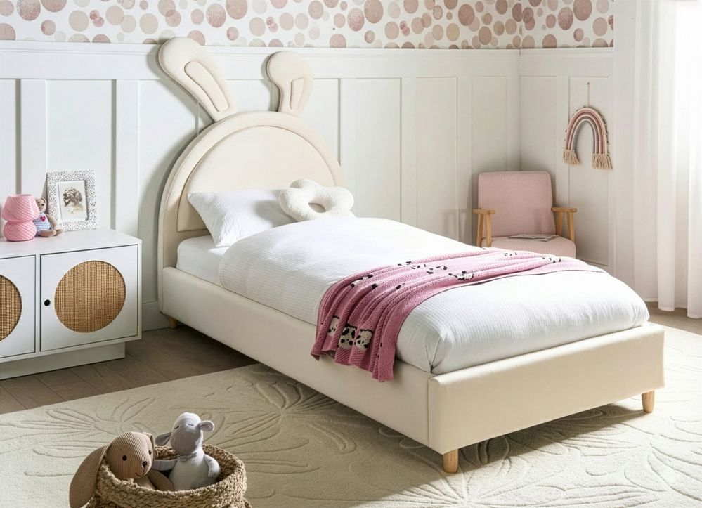 Lit d'enfant Lapin Velours LALLIAS 90 x 200 cm Beige