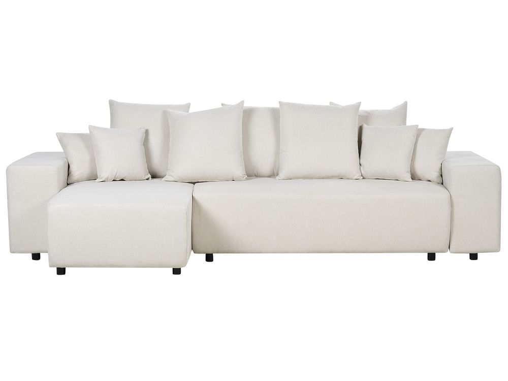 Eckschlafsofa 3-Sitzer LUSPA mit Stauraum Stoff Hellbeige rechtsseitig