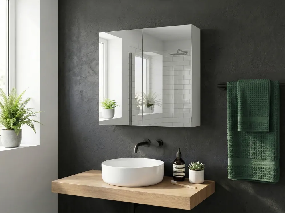 Szafka łazienkowa wisząca z lustrem NAVARRA 60 cm 60 cm Biały_811248