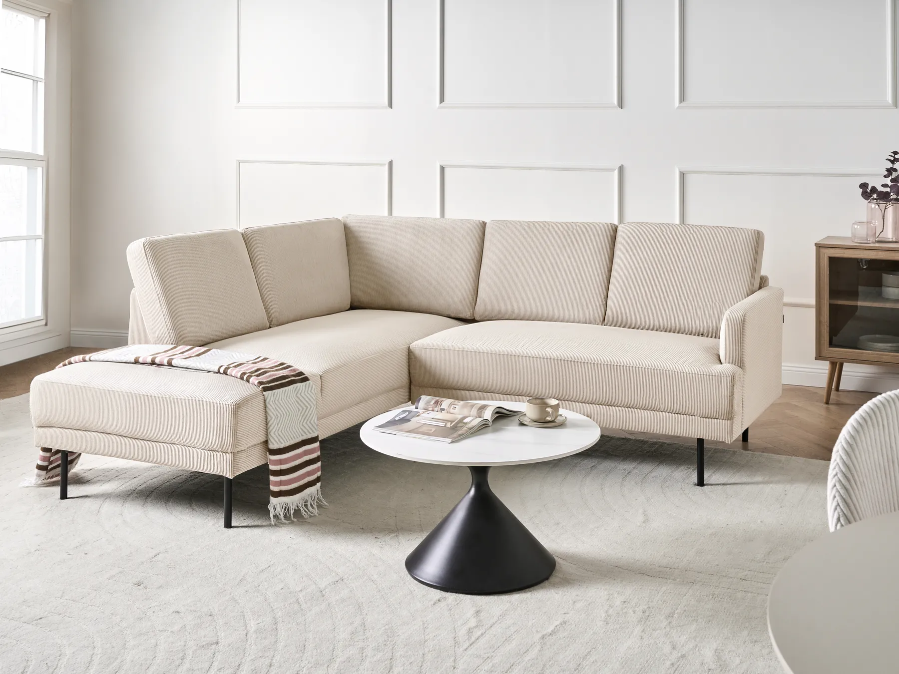 Corner Sofa 4 Seater BREDA Corduroy Beige Right Hand_1004152