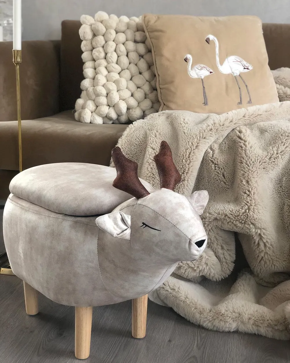 Pufa zwierzak ze schowkiem REINDEER Renifer Beżowy_887389