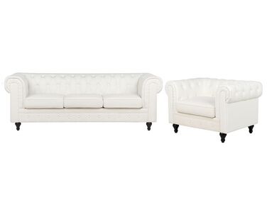 Conjunto de sofás com 4 lugares em tecido branco-creme CHESTERFIELD