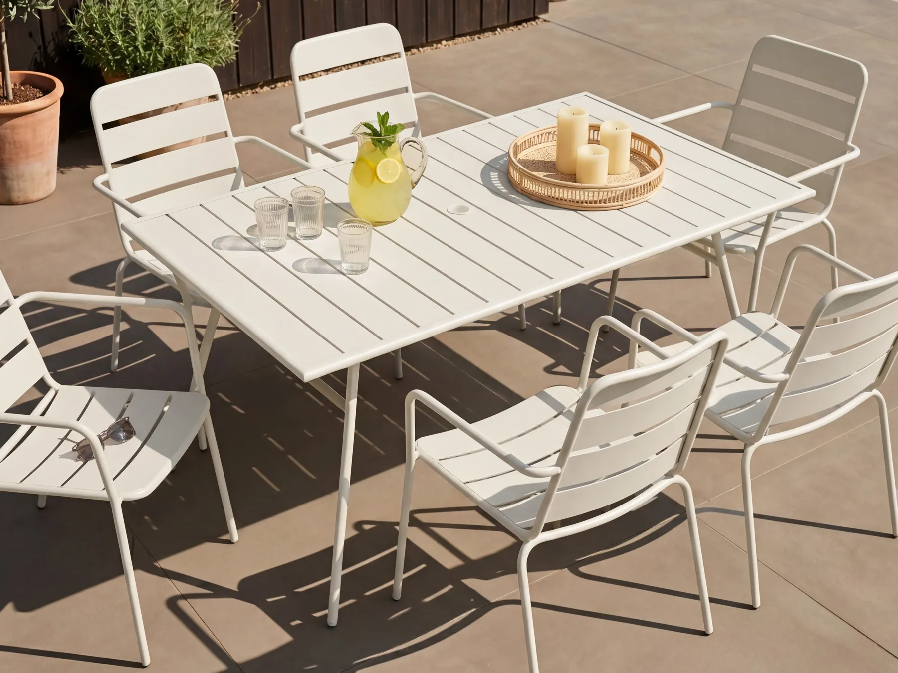 Garden Dining Table TERENZO 160 cm 90 cm Metal Light Beige_1077619