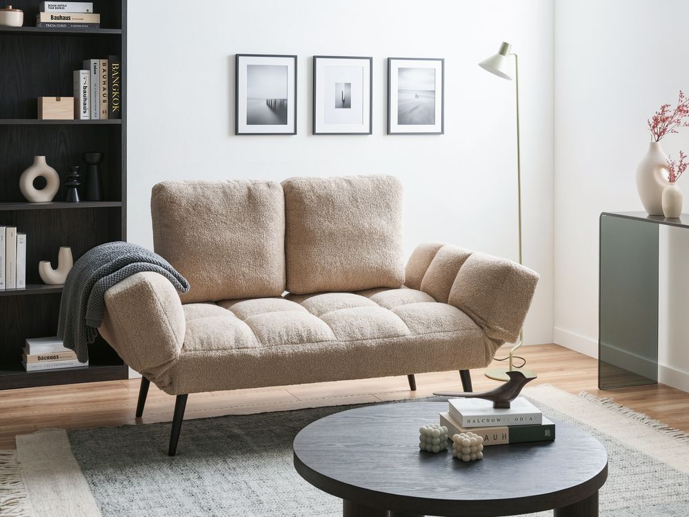 Divano letto 2 posti BREKKE Bouclé Beige