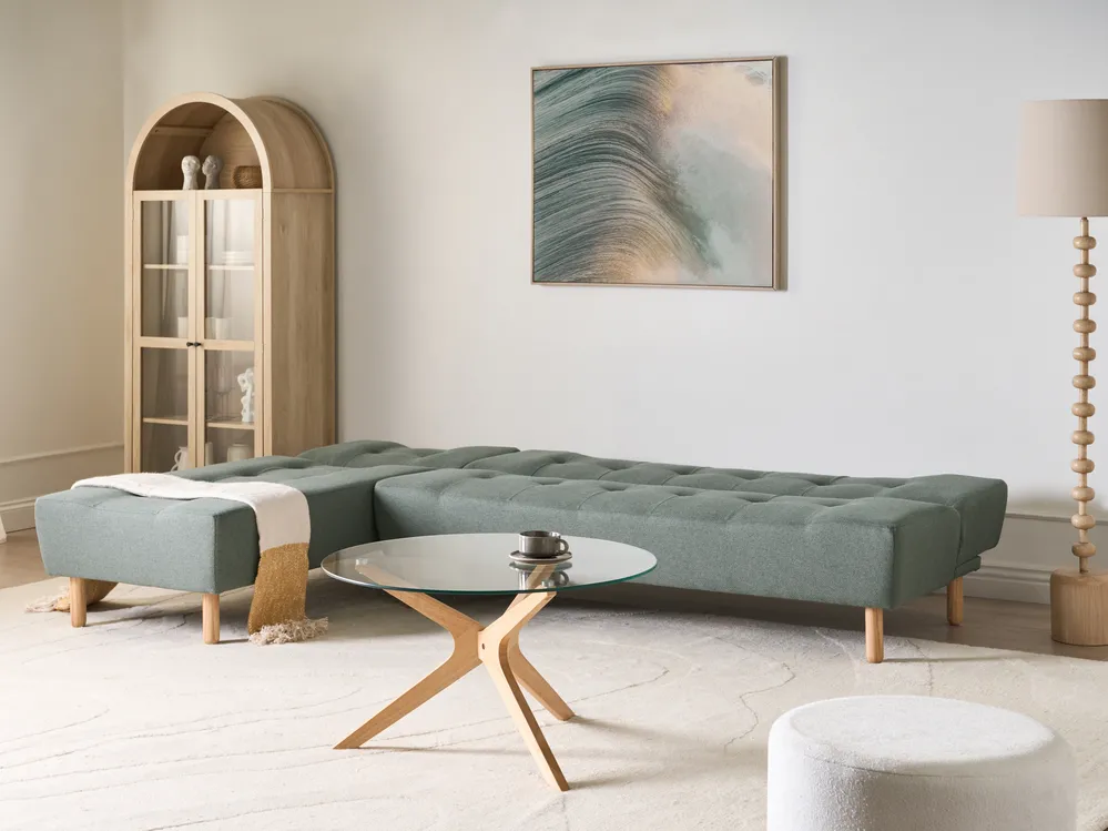 Modular Corner Sofa Bed 4 Seater ALSTEN Fabric Green Right Hand_1003814