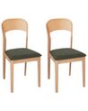 Set of 2 Wooden Dining Chairs Light Wood and Dark Green ALVIN_926621