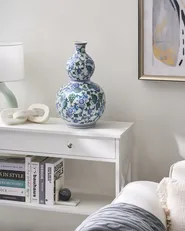 Wazon na kwiaty MOSTOLES 45 cm Porcelana Biały/ niebieski_1052859