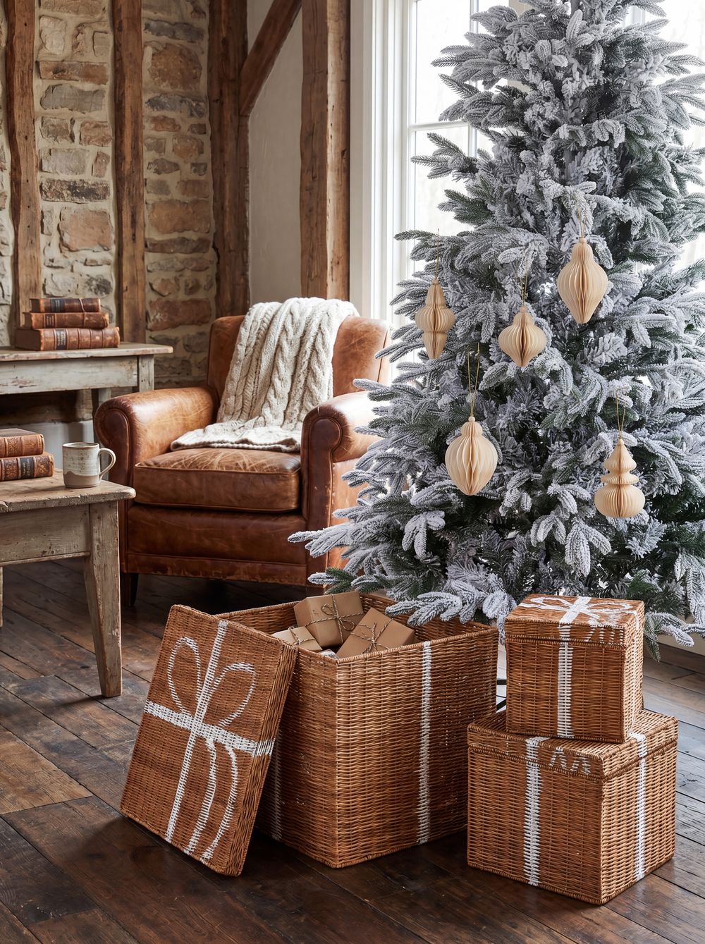 Set di 3 cestini Regali di Natale CADEAU Rattan Naturale