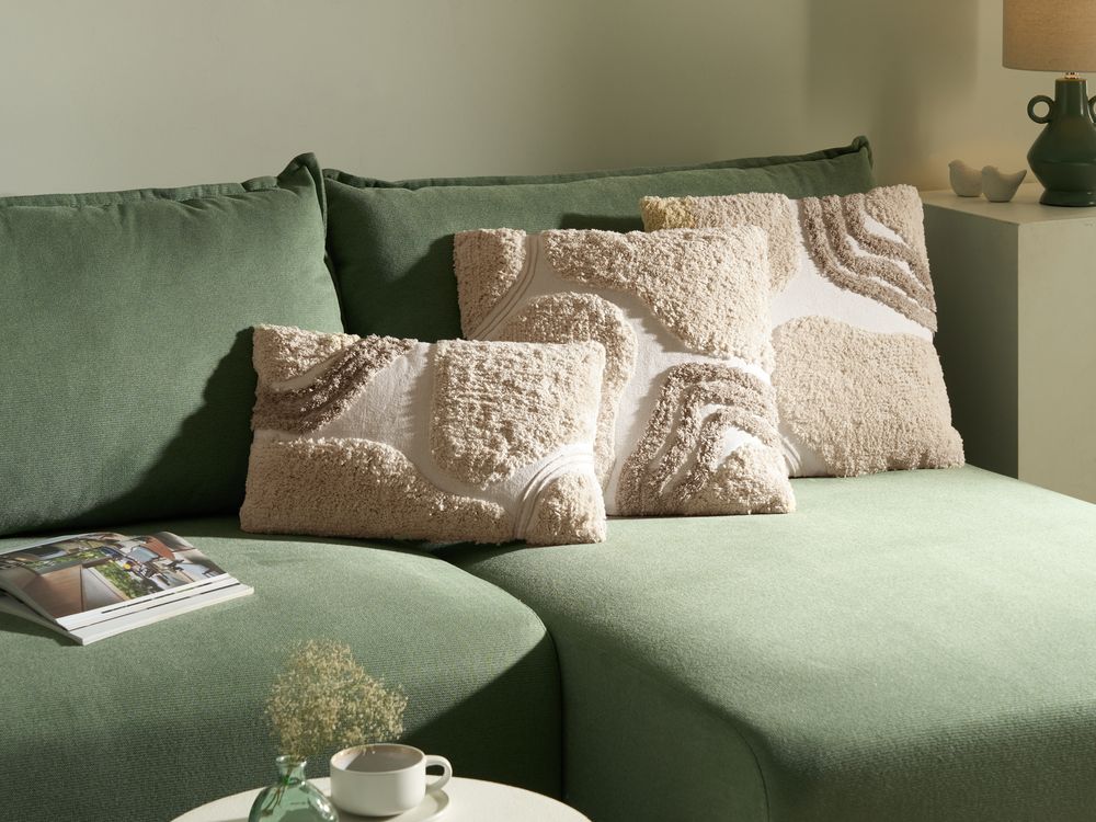 Sæt med 3 dekorative puder ALSTONIA 30 x 50 cm 45 x 45 cm Bomuld Beige Abstraktmønster