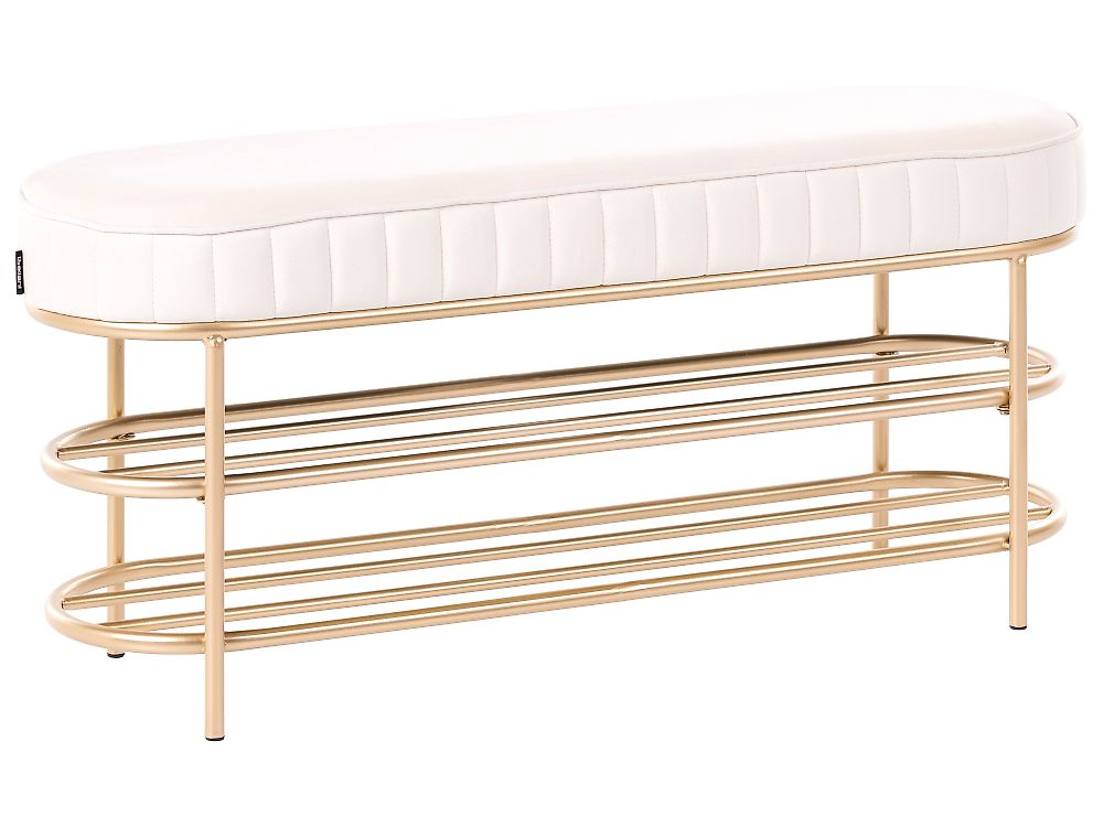 2 Tier Shoe Bench VERGENNES Velvet Beige