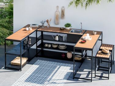 Outdoor Kitchen Set with Bar Table and Sink Black and Light Wood AVETRANA