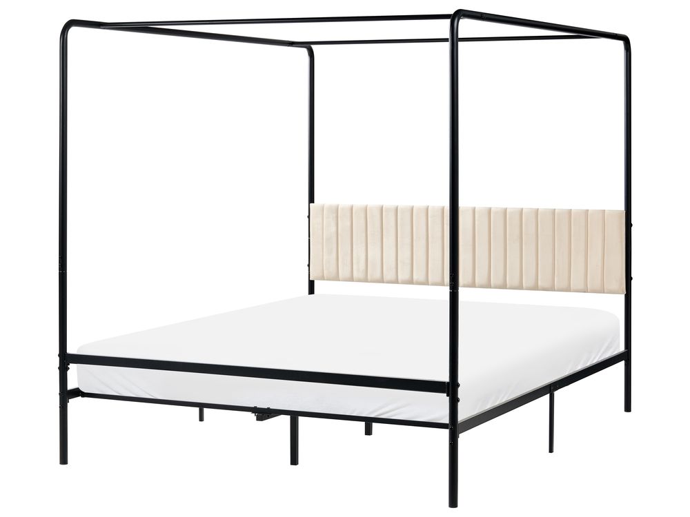Four Poster Bed Metal MIRABEAU 160 x 200 cm (EU King Size) Black