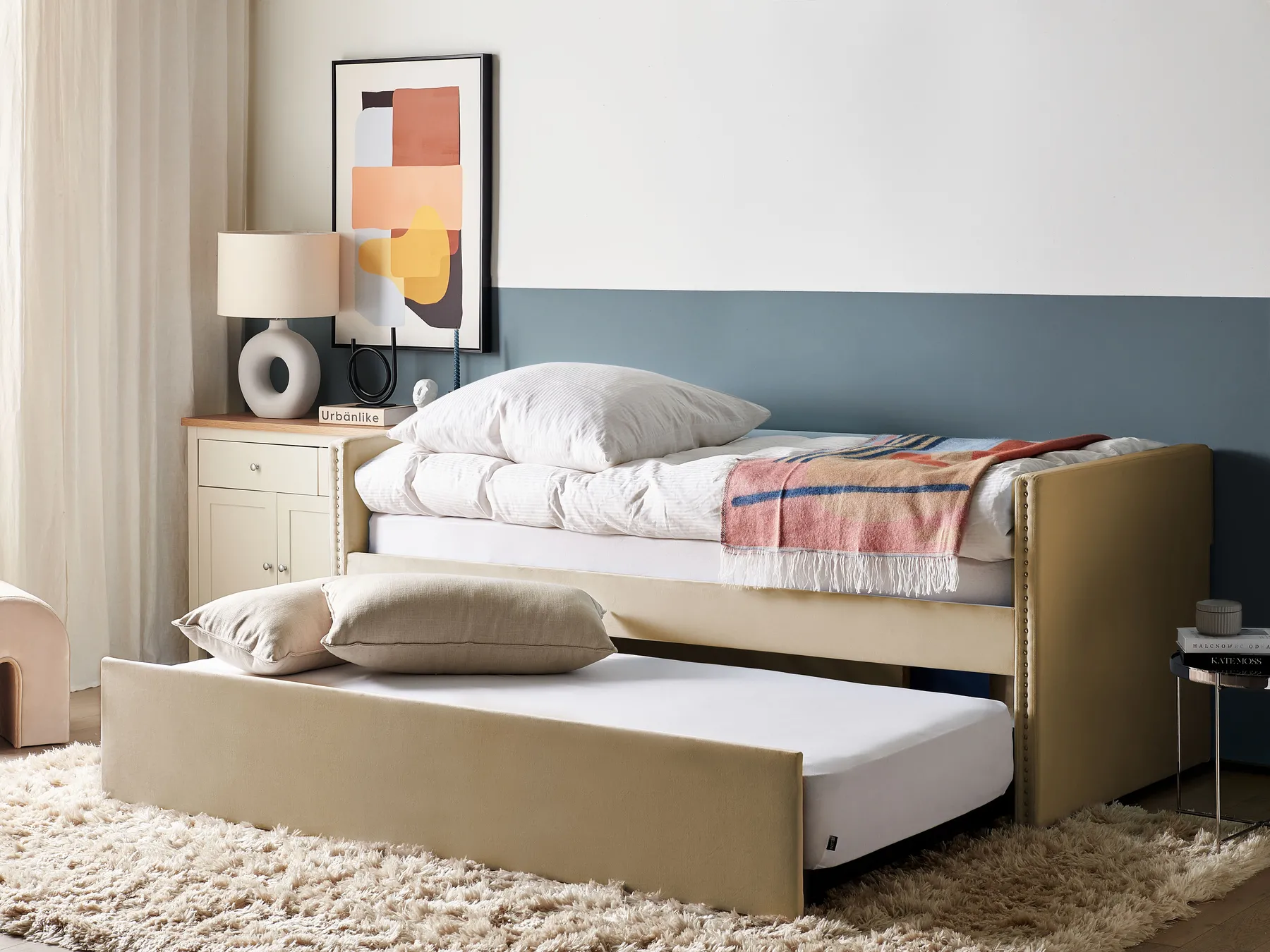 Trundle Bed Velvet TROYES 90 x 200 cm (EU Single) Beige_837071