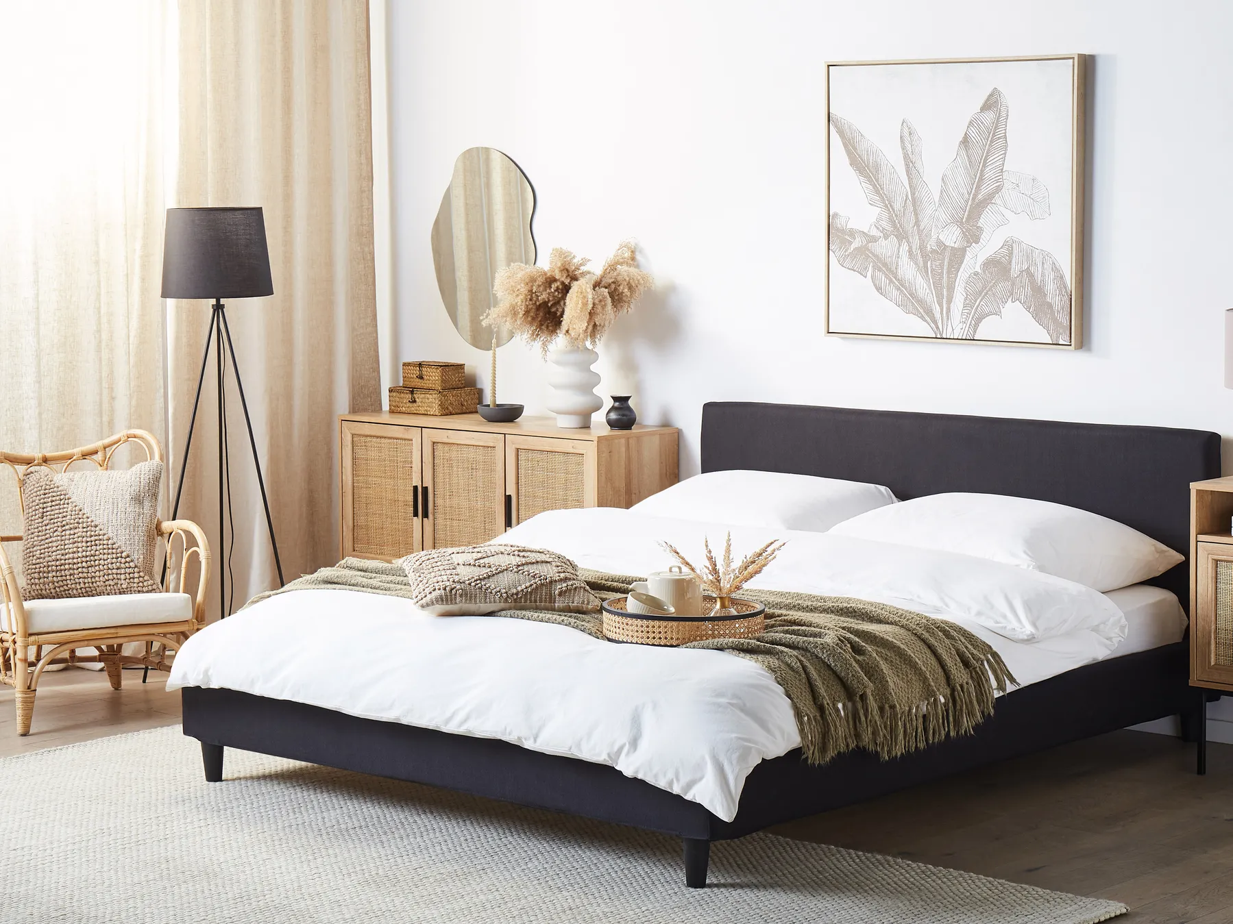 Bed with LED Fabric FITOU 180 x 200 cm (EU Super King) Black_796164