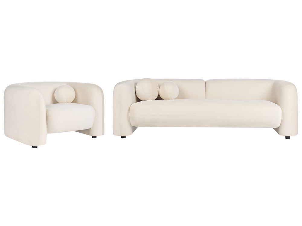 Set da salotto 4 posti LEIREN Velluto Bianco sporco