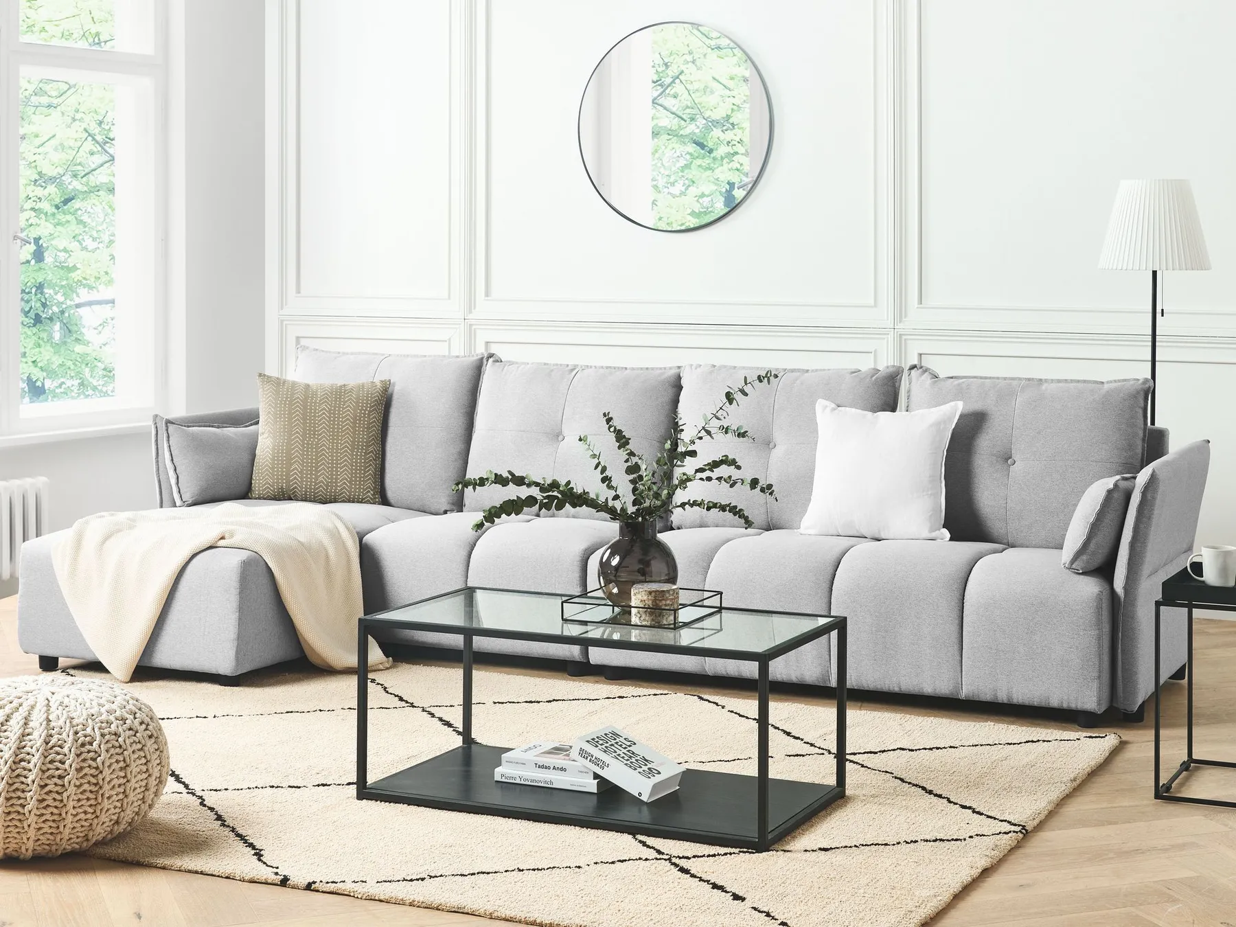 Corner Sofa 4 Seater TOMRA Fabric Light Grey Right Hand_848193