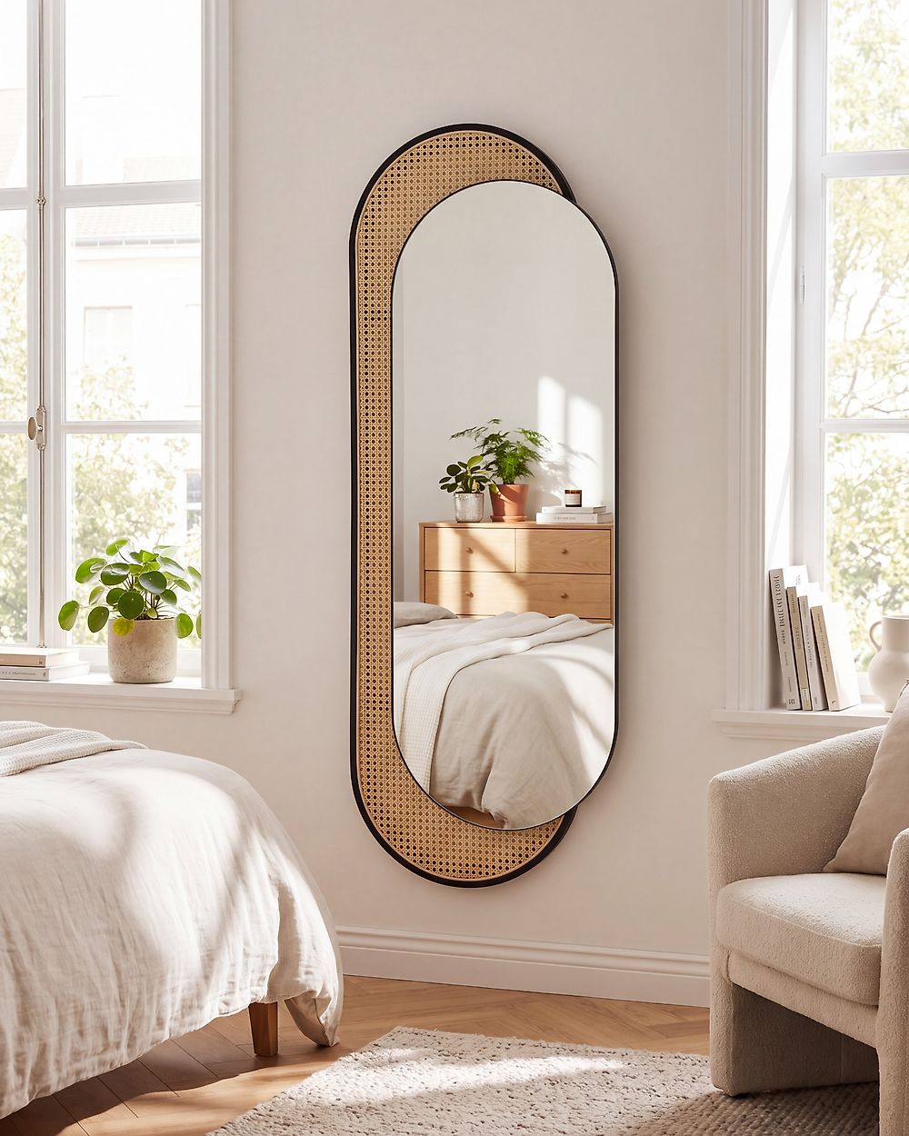 Zrcadlo CREIL 51 cm 143 cm Umělý ratan Přírodní