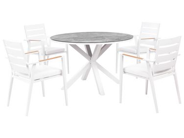 4 Seater Aluminium Garden Dining Set Marble Effect Top White MALETTO/TAVIANO