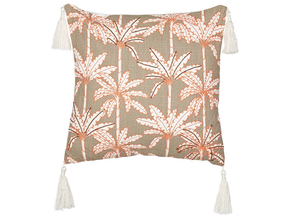Cuscino decorativo MELOBESIA 45 x 45 cm Cotone Beige Trama di piante