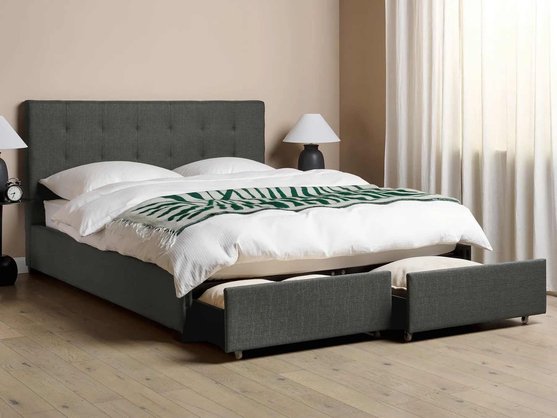 Bed with Storage Drawers LA ROCHELLE Fabric Dark Grey 160 x 200 cm (EU King Size)_904615