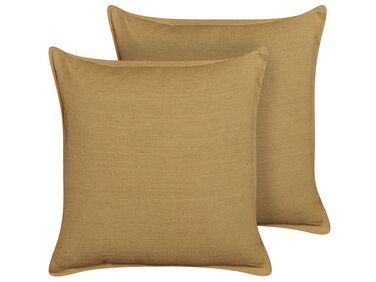 Set of Linen 2 Cushions 45 x 45 cm Mustard Yellow SUBULATA