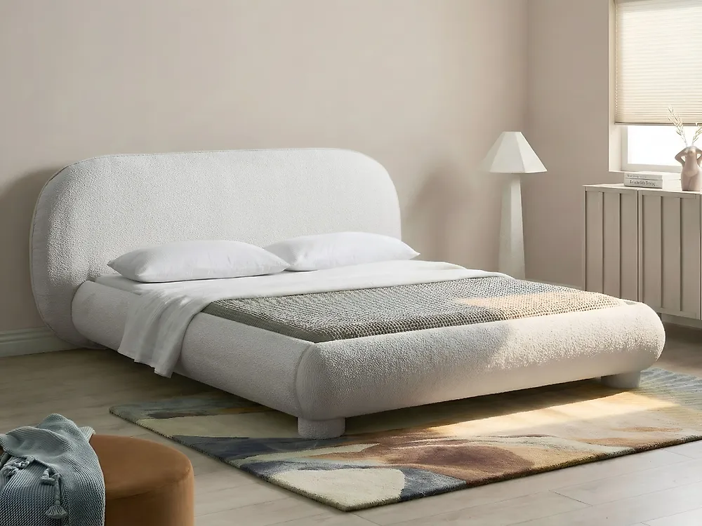 Letto Bouclé BAYEL 160 x 200 cm Bianco sporco_1174579