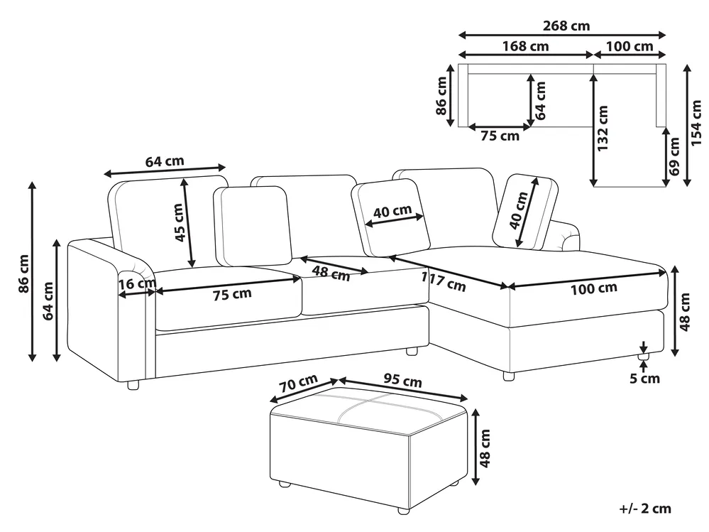 Corner Sofa 4 Seater KOHLO with Ottoman Fabric Taupe Left Hand_945167