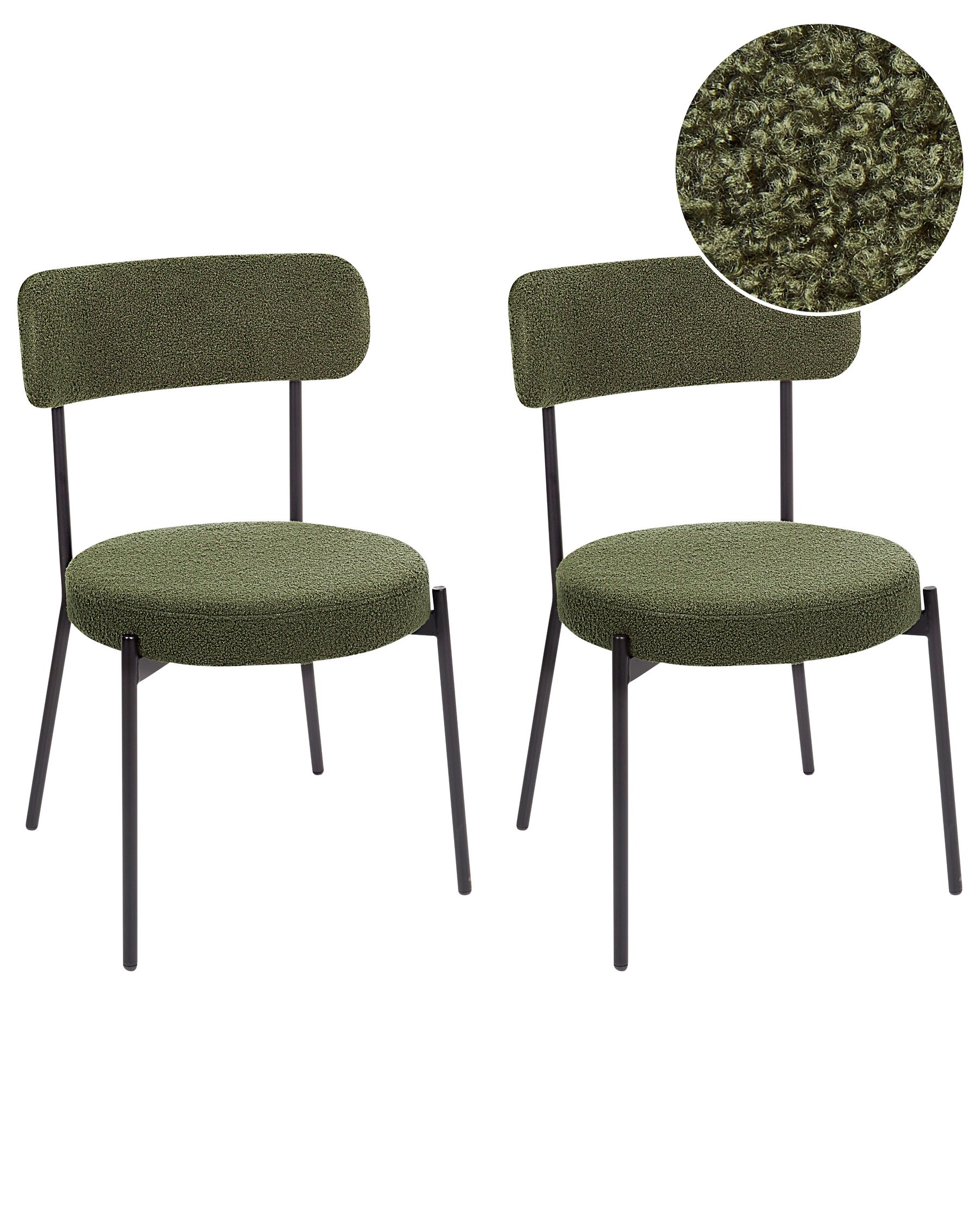 Set of 2 Dining Boucle Chairs Dark Green ALLISON_929071