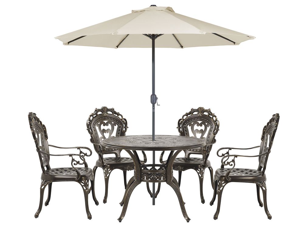 Garden Dining Set 4 Seater SAPRI with Parasol (16 Options) Metal Dark Brown