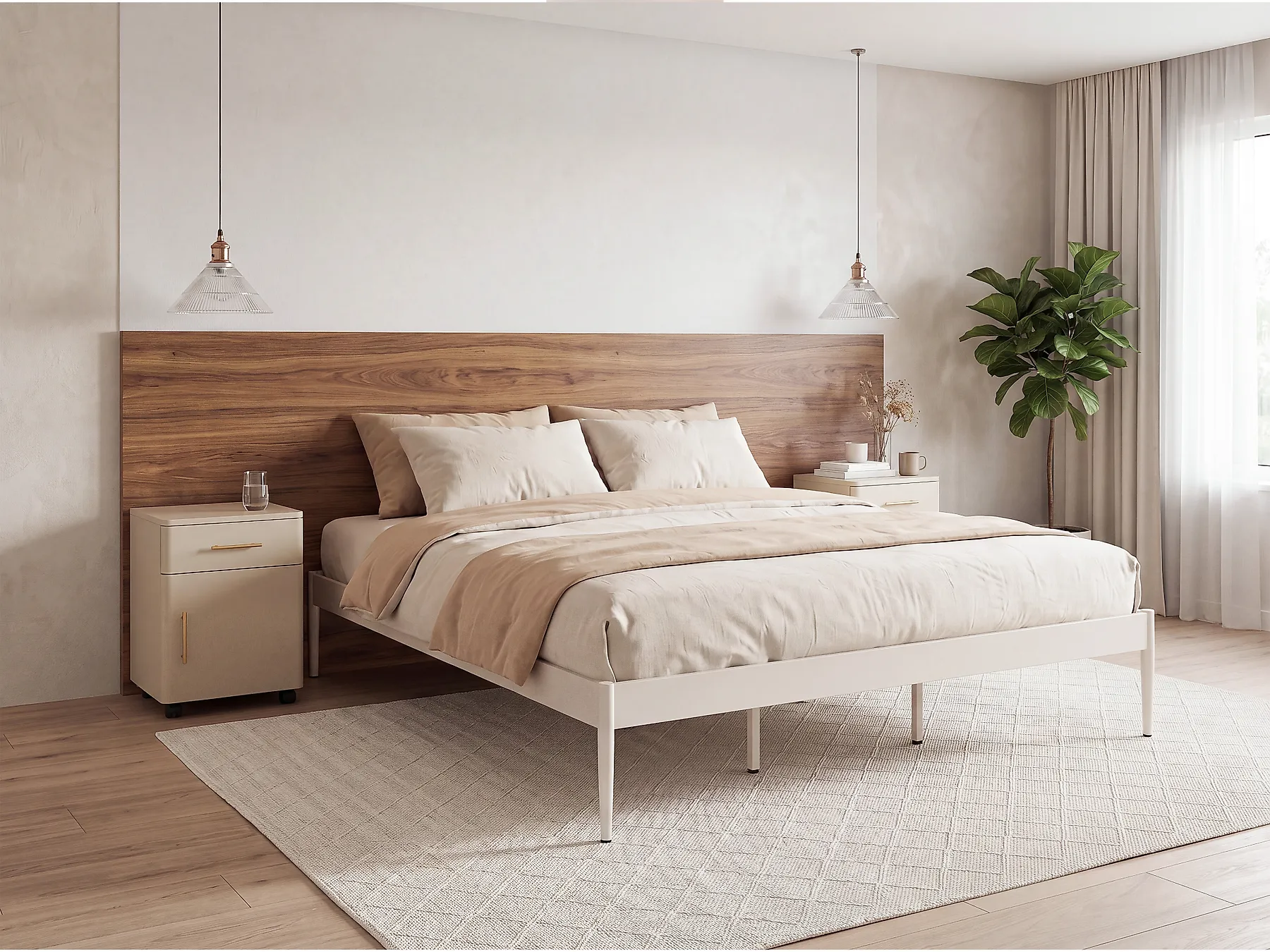 Bed Metal VAURS 180 x 200 cm (EU Super King) Light Beige_1165404