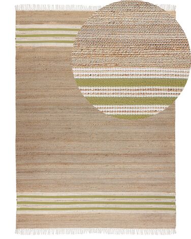 Teppich Jute beige / olivgrün 160 x 230 cm Streifenmuster Kurzflor zweiseitig MIRZA