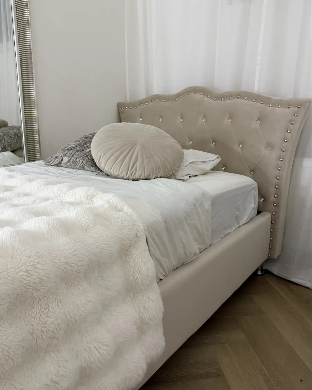 Bed met opbergruimte METZ Fluweel Beige 90 x 200 cm_1039461