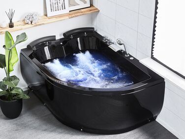 Right Hand Whirlpool Corner Bath with LED 1600 x 1130 mm Black PARADISO