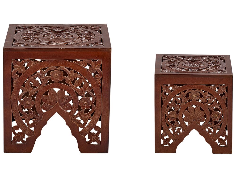 Table D'appoint Bois Manguier Blanc Cassé - Guéridon Plateau Sculpté Style Rétro