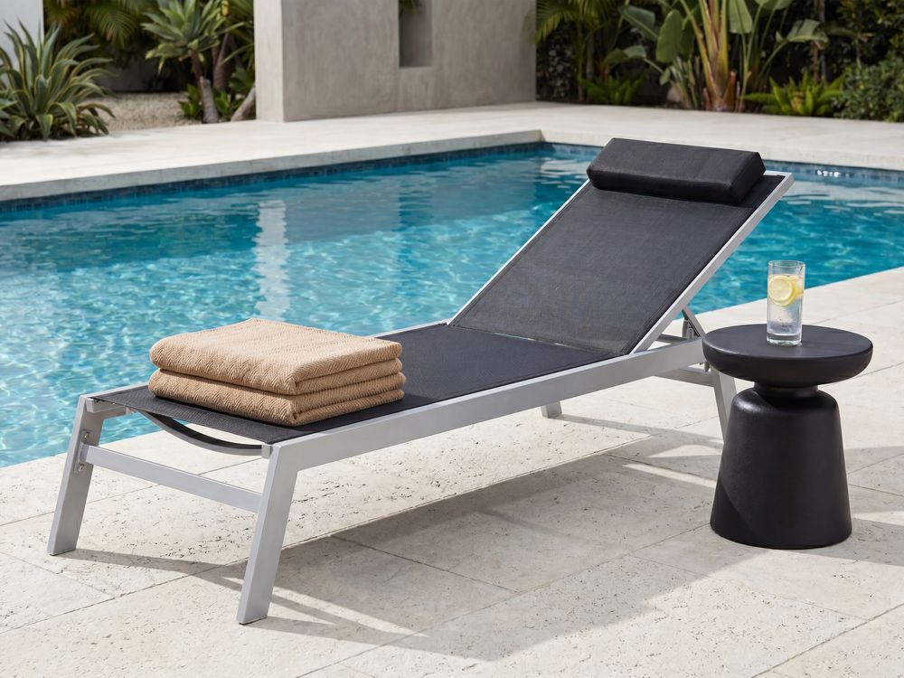 Sun Lounger CATANIA Reclining Metal Black