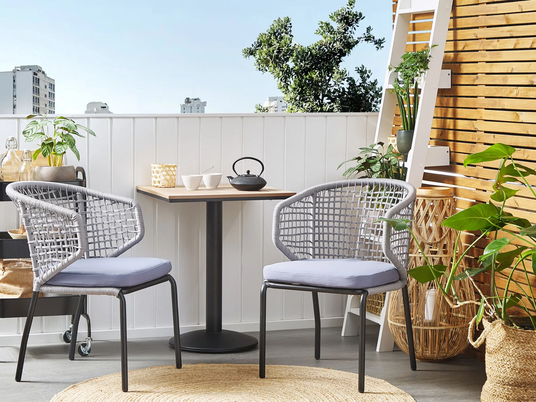 Bistro Set with Cushions PALMI Metal Grey_808222