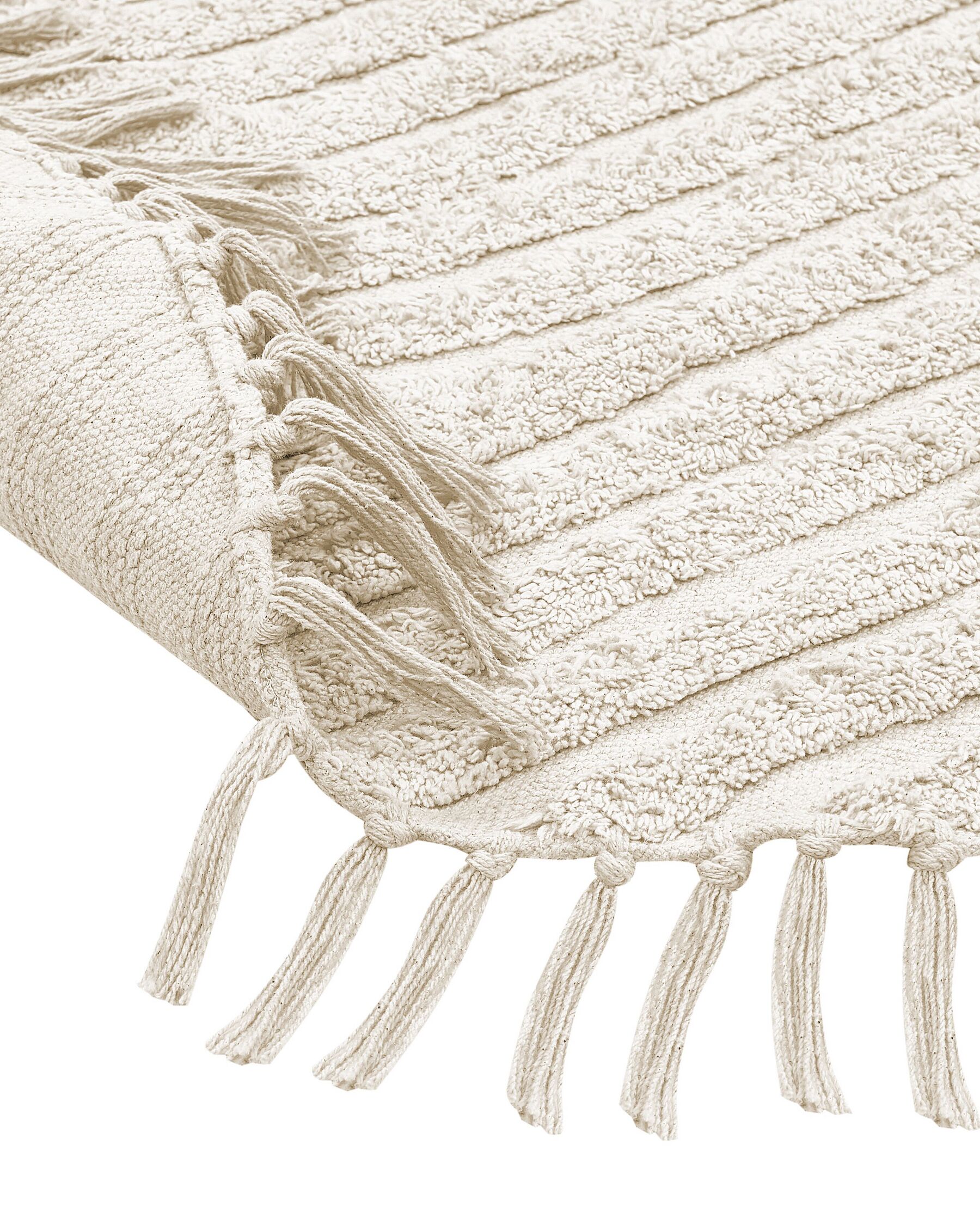 Round Cotton Area Rug ⌀ 140 cm Beige HALFETI | Beliani.co.uk