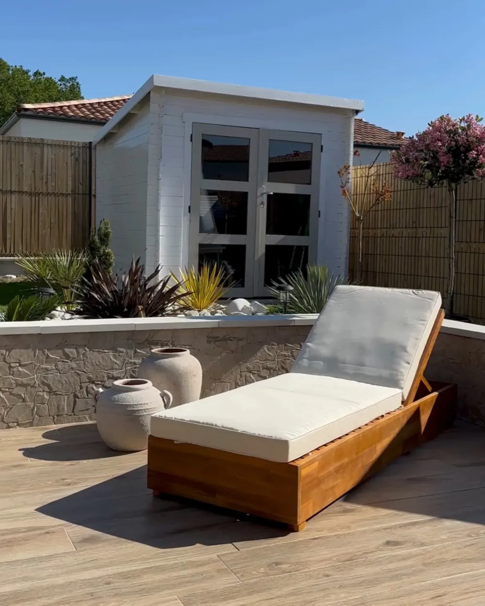 Sun Lounger with Cushion FANANO Reclining Acacia Wood Brown_956683