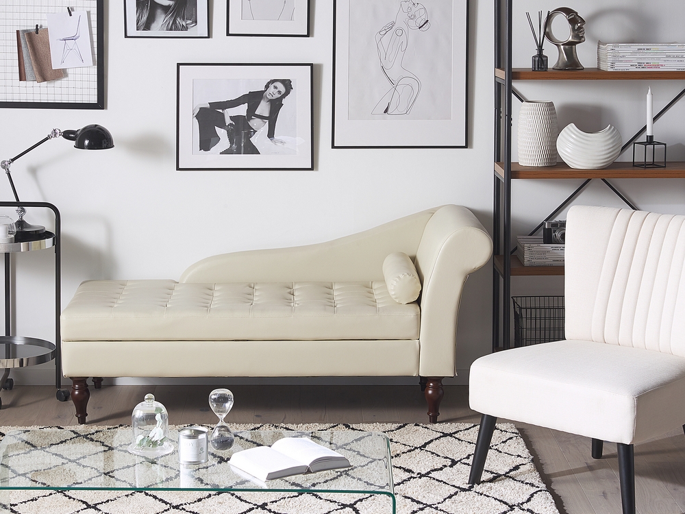 Beige leather chaise lounge top